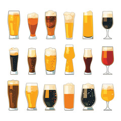 Wall Mural - Beer glass. Set icons of beer mugs and glasses with various beer sorts, vector illustration