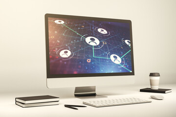 Poster - Social network concept on modern laptop screen. 3D Rendering