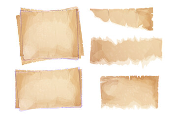 Wall Mural - set parchment paper, torn pieces, old sheets , textured empty notes isolated on white background. ga