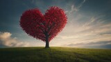 Fototapeta Zachód słońca - Heart Shaped Tree in Field