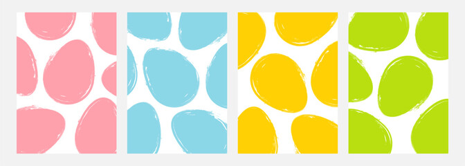 Poster - Easter festive backgrounds. Color brush stroke Easter eggs. Holiday templates collection for Easter celebrate greetings and invitations. Vector illustration.