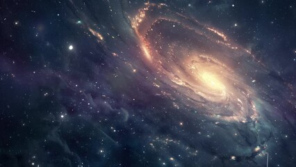 Wall Mural - a view from space to a spiral galaxy and stars. background with space. seamless looping overlay 4k virtual video animation background