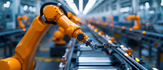 Aufkleber - Automated robotics arms efficiently assembling a car on a production line, showcasing precision and advanced manufacturing technology