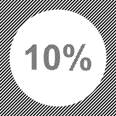 Poster - A large 10 percent symbol in the center as a hatch of black lines on a white circle. Interlaced effect. Seamless pattern with striped black and white diagonal slanted lines