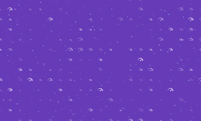 Poster - Seamless background pattern of evenly spaced white tachometer symbols of different sizes and opacity. Vector illustration on deep purple background with stars