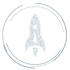 Poster - The rocket symbol filled with dark blue dots. Pointillism style. Vector illustration on white background