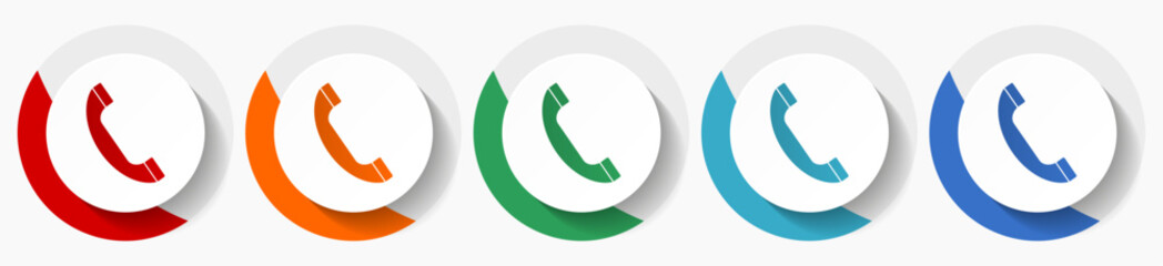 Leinwandbilder - Phone, call, contact vector icon set, flat icons for logo design, webdesign and mobile applications, colorful round buttons