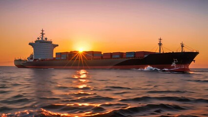 Sticker - Container ship on sunset background