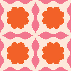 Wall Mural - Abstract seamless pattern with square repetitive tile in retro style. Beautiful vector geometrical texture with simple shapes. Modern background in vintage style
