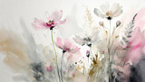 Fototapeta Kwiaty - Abstrakcyjne polne kwiaty, akwarela, tapeta, dekoracja. Generative AI