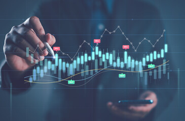 Poster - planning and strategy, Stock market, Business Development and growth, progress or success concept. Businessmen plan growth and increase of positive indicators in his business.