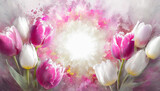Fototapeta Tulipany - Tapeta białe i rózowe tulipany