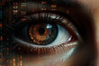 Nahaufnahme eines Auges mit futuristischer Technologie, Cybernetik, Konzept Augmented Reality und vernetzte Welt