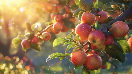 Sticker - A vibrant apple orchard bathed in sunlight, showcasing ripe apples ready for harvest.