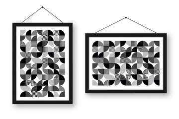Wall Mural - picture frame with geometric trendy pattern. modern background, simple elements. retro texture, basi