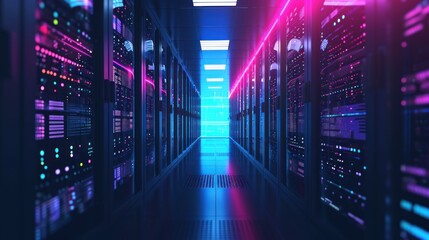Poster - Abstract data center network system. Server racks in server room data center .computer network security concept.