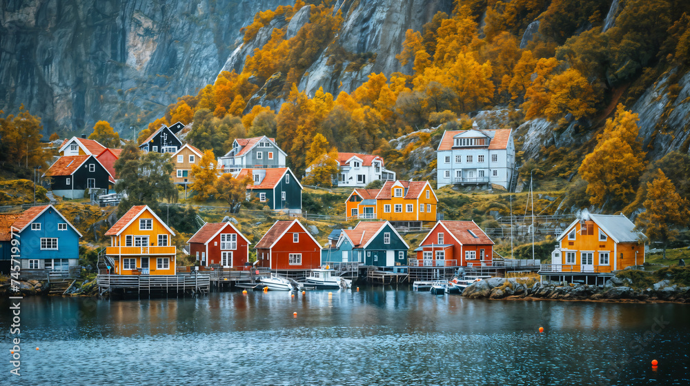 Colorful Waterfront Scandinavian Style Houses. Stock Photo | Adobe Stock