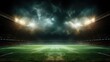 A shot of green soccer field bright spotlights match ground Generative AI
