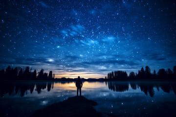 Wall Mural - night landscape with stars sky. Created with Generative AI