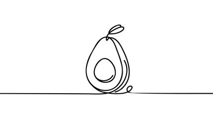 Wall Mural - Single one line drawing of sliced healthy organic avocado for orchard logo identity.