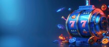 Casino Gambling Of Blue Slot Machine On Lucky Number 7 View Blur Background. Generated AI Image