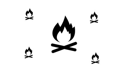 Poster - Zoom in and out animation the bonfire symbol. Large black symbol in the center and four small symbols around. Seamless looped 4k animation on white background