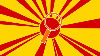 Poster - Magnifier symbol on the background of animation from moving rays of the sun. Large orange symbol increases slightly. Seamless looped 4k animation on yellow background