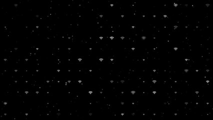 Poster - Template animation of evenly spaced wifi symbols of different sizes and opacity. Animation of transparency and size. Seamless looped 4k animation on black background with stars