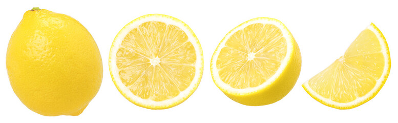 Wall Mural - lemon fruit, slice and half isolated, Fresh and Juicy Lemon, transparent PNG, PNG format, cut out