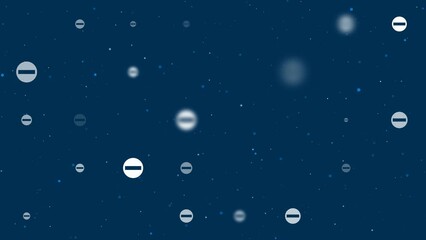 Poster - Template animation of evenly spaced no entry road signs of different sizes and opacity. Animation of transparency and size. Seamless looped 4k animation on dark blue background with stars