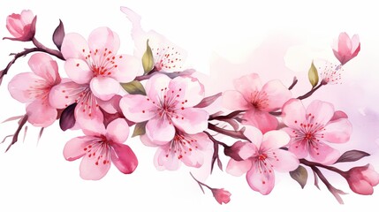 Wall Mural - Scenic watercolor background, floral composition Sakura