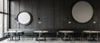 © is - Modern cafe interior design with signboard on black and grey colors tone. Generated AI image