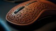 Close-up of a premium leather mouse, emphasizing its refined craftsmanship.
