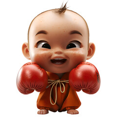 Wall Mural - An adorable 3D cartoon render of a smiling infant boxer with tiny boxing gloves.