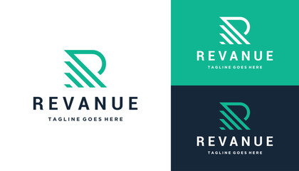 Poster - Initial Letter R with Bar Chart Statistics For Business Finance Marketing Logo Design