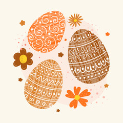 Wall Mural - colourful easter background. design of a card with eggs and flowers. vector illustration