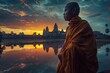 elderly monk in Cambodia retired from the hustle and bustle meditating