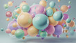 Three dimensional render of pastel colored bubbles floating against white background, 3D render