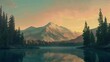 Immerse yourself in the anglocore charm of an AI-generated masterpiece portraying a mountain and lake at sunset, radiating tranquility through emerald and brown tones