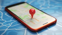 Smart phone navigation - mobile gps 3d concept: location app on touchscreen smartphone