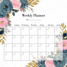 Elegant Weekly Planner With Spring Watercolor Floral Background