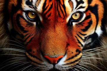 Wall Mural - Close-up portrait of a tiger looking directly at the viewer