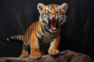 Wall Mural - Close-up of a tiger cub looking directly ahead