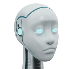Poster - Plastic robot head with artificial intelligence isolated on white background. 3d rendering