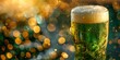 A vibrant St Patrick's Day showcase featuring green beer and golden bokeh background. Concept St Patrick's Day Photoshoot, Green Beer, Golden Bokeh Background