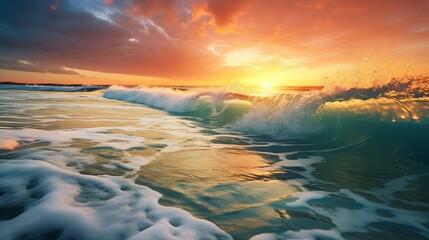 Wall Mural - Beautiful sea wave and sky at sunset