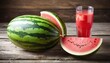 Fresh watermelon in a glass on old wooden background