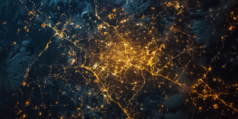 Wall Mural - big city lights view from space. planet earth globe with night realistic world map. communication co