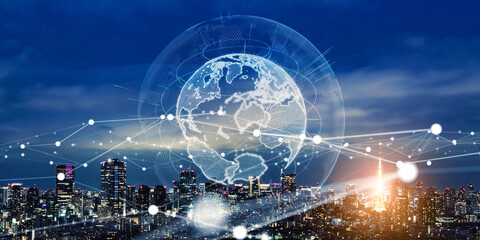 Aufkleber - Smart city and global communication network concept. 5G. LPWA (Low Power Wide Area). Wireless communication.