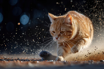 The cat hunts the mouse.